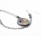 Handmade silver necklace with Pink Sapphire and 24K gold.