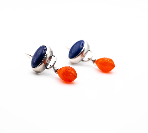 Ασημένια χειροποίητα σκουλαρίκια με Λάπις Λάζουλι και Κορνεόλη