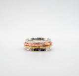 Silver spinner ring with copper and brass