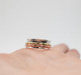 Silver spinner ring with copper and brass