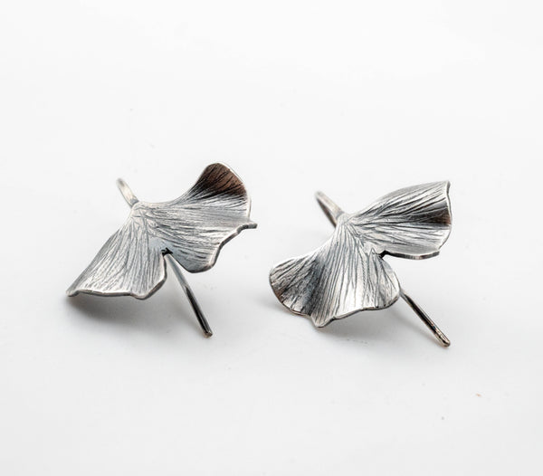 Ασημένια χειροποίητα σκουλαρίκια φύλλο Ginkgo - SILVERstro Κοσμήματα