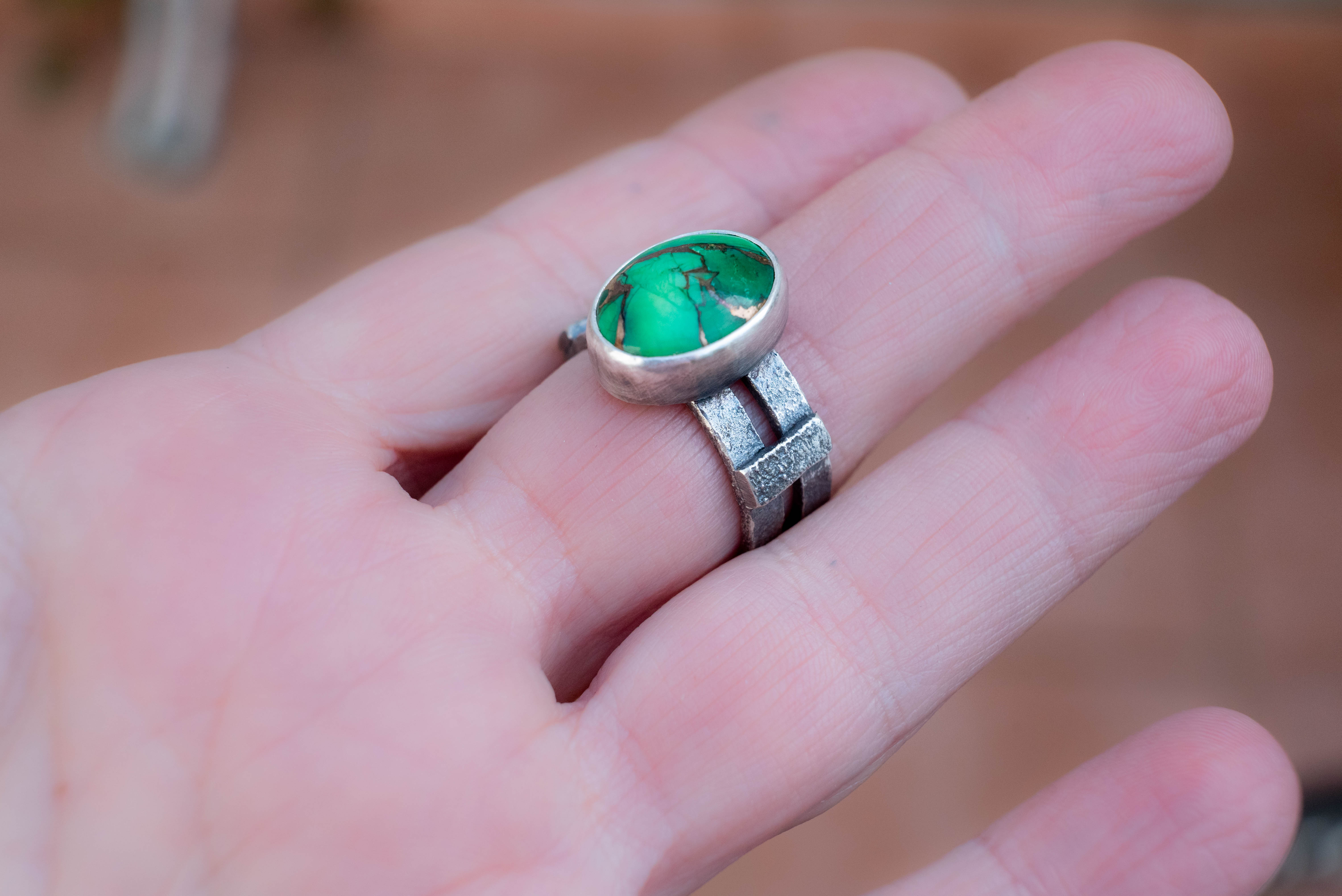 Statement boho δαχτυλίδι ασήμι 925 Green Copper Dahlia οξειδωμένο φινίρισμα SILVERstro