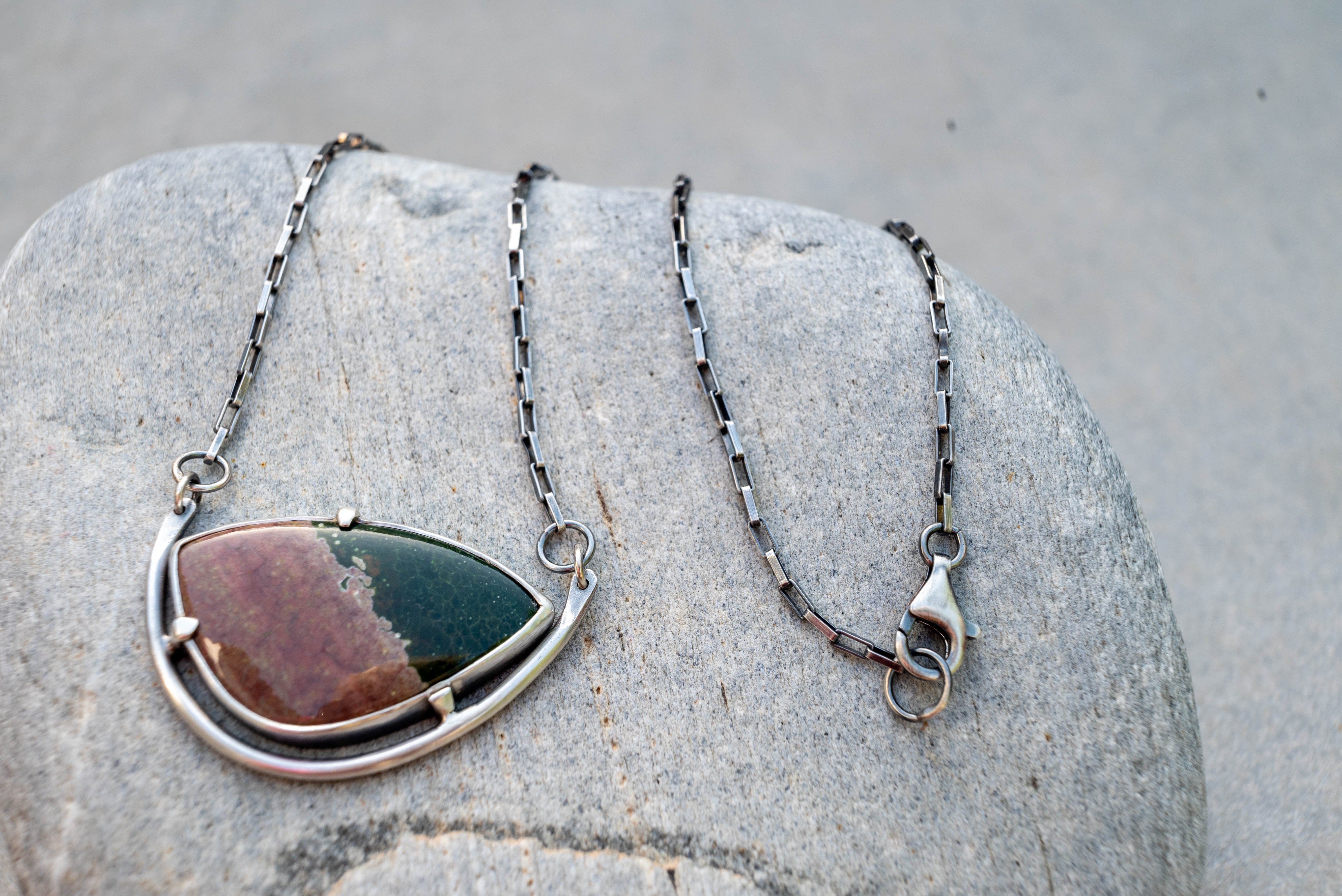 Ασημένιο κολιέ με Ίασπι του Ωκεανού (Ocean Jasper) - SILVERstro Κοσμήματα