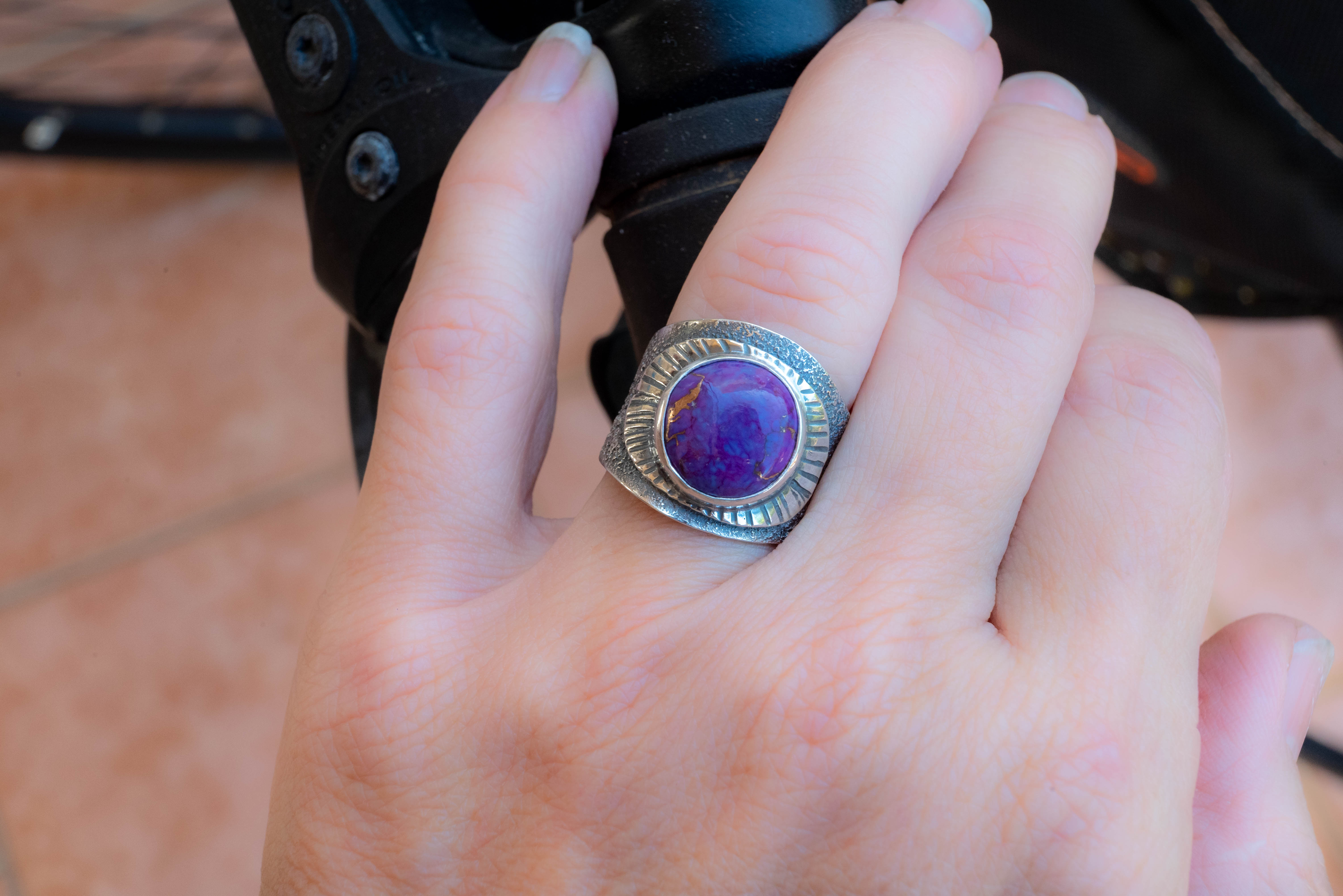 Οξειδωμένο δαχτυλίδι από ασήμι με Purple Copper Turquoise πέτρα - SILVERstro Κοσμήματα
