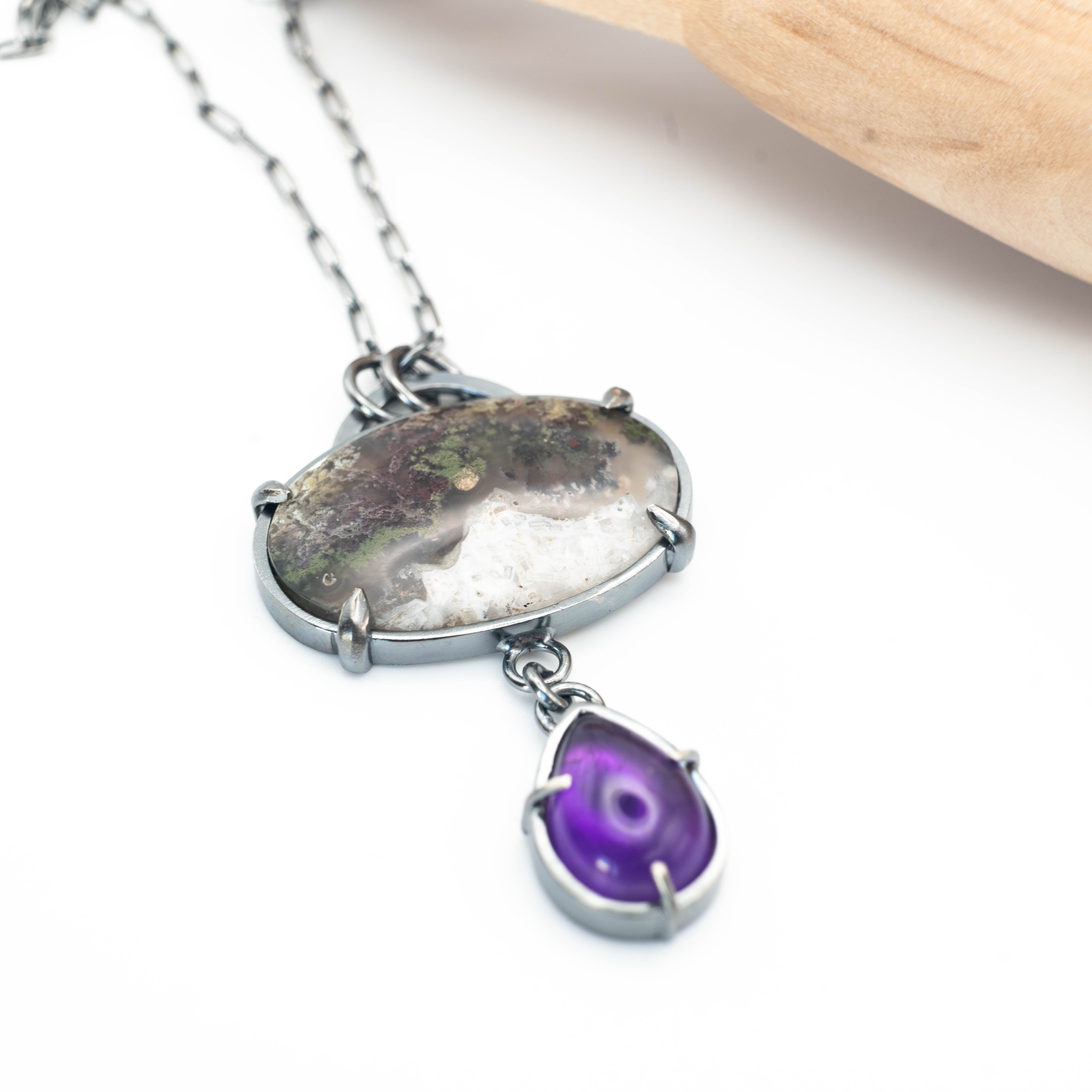 Ασημένιο κολιέ με Αμέθυστο και Αχάτη - SILVERstro Κοσμήματα