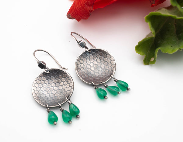 Ασημένια σκουλαρίκια κύκλοι με Πράσινο Όνυχα - SILVERstro Κοσμήματα