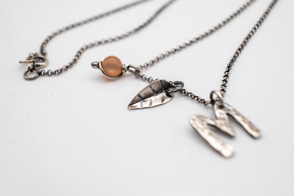 Monogram M Necklace | Leaf & Moonstone