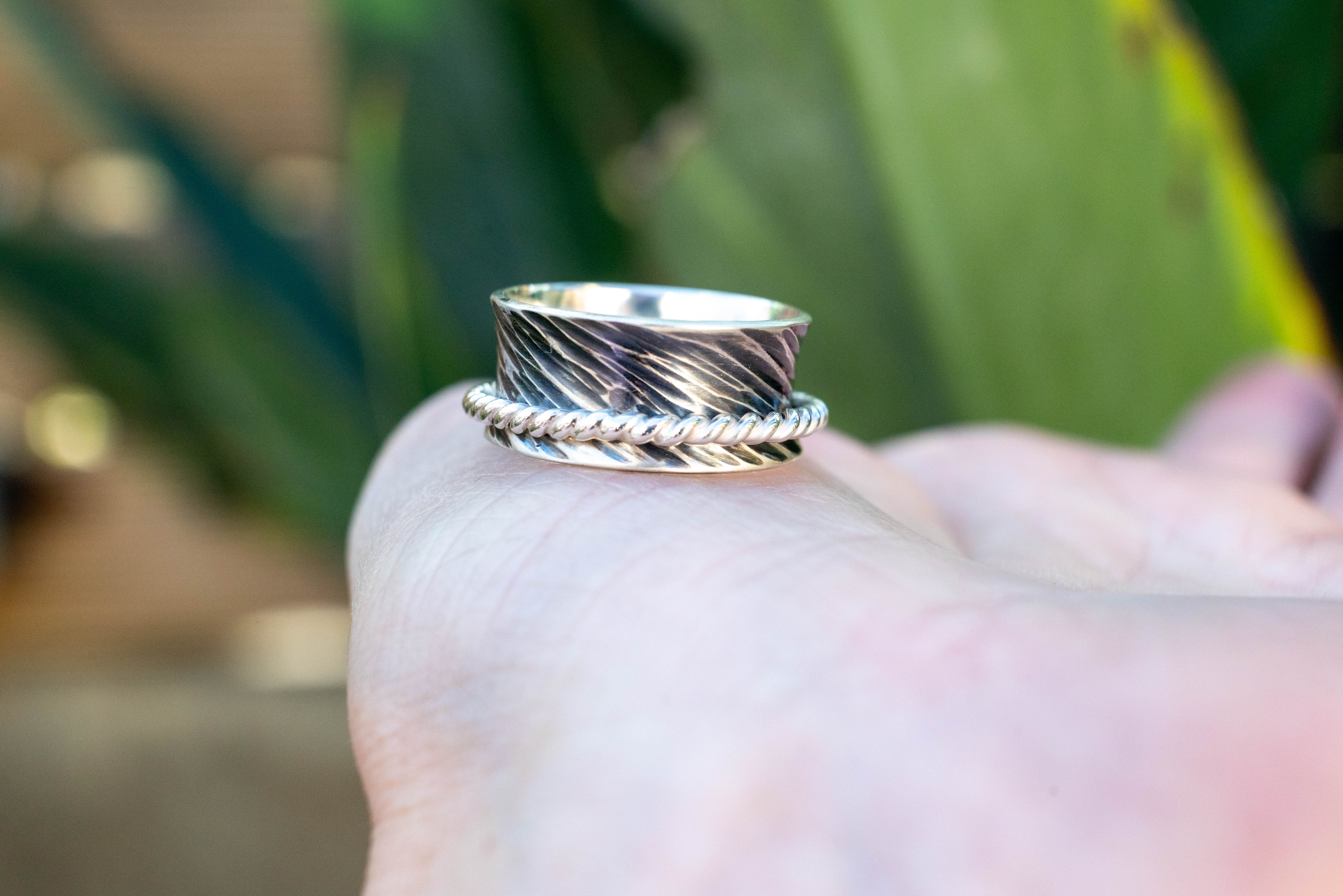 Γήινο spinner δαχτυλίδι ασήμι 925 – δυναμικό artisan κόσμημα – SILVERstro