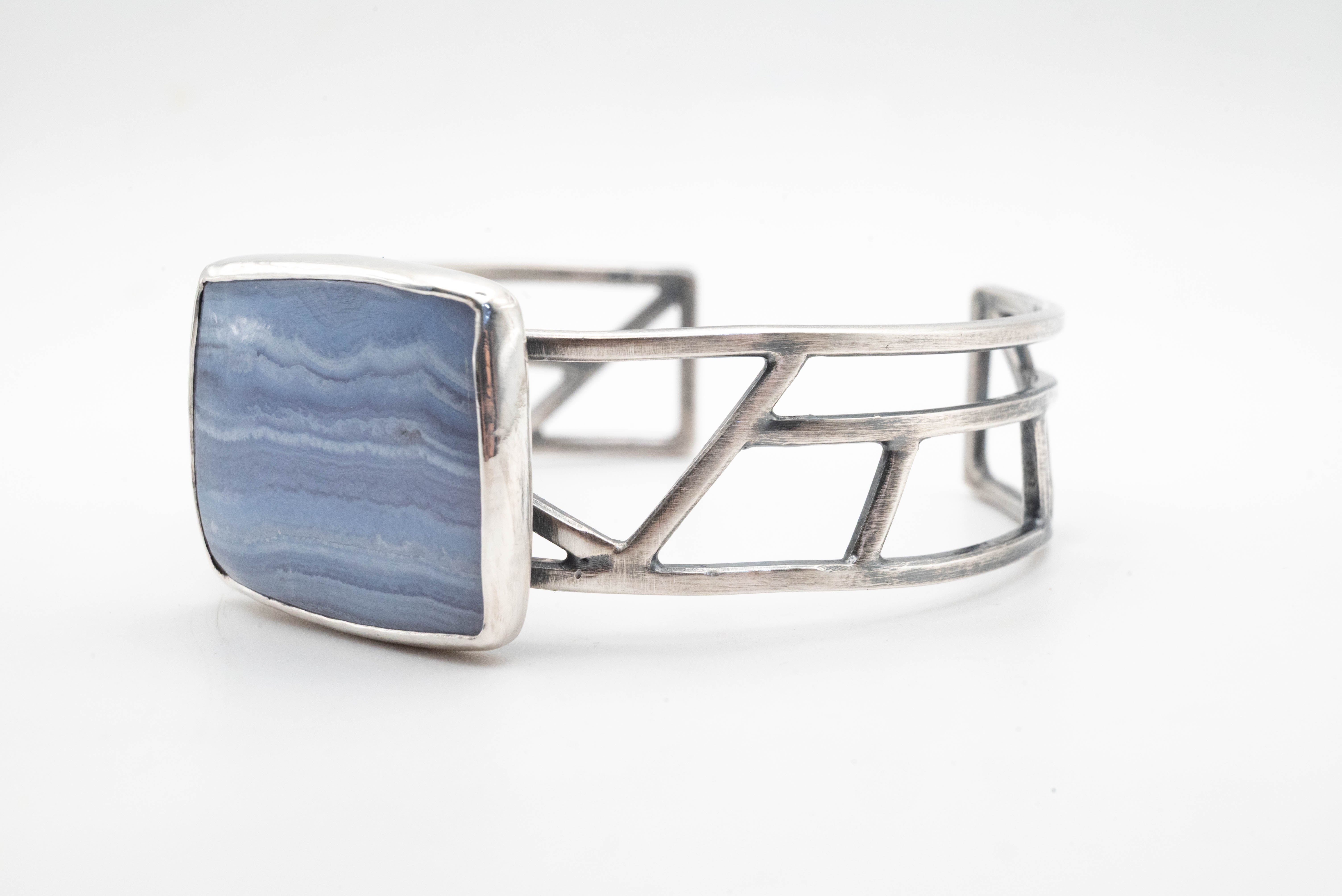 Βραχιόλι cuff από ασήμι με Blue Lace Agate - SILVERstro Κοσμήματα