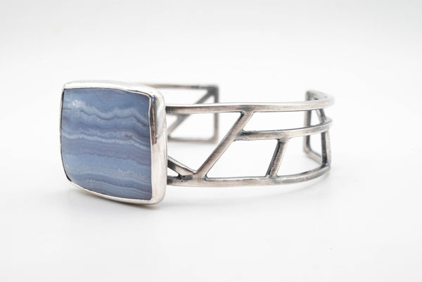 Βραχιόλι cuff από ασήμι με Blue Lace Agate - SILVERstro Κοσμήματα