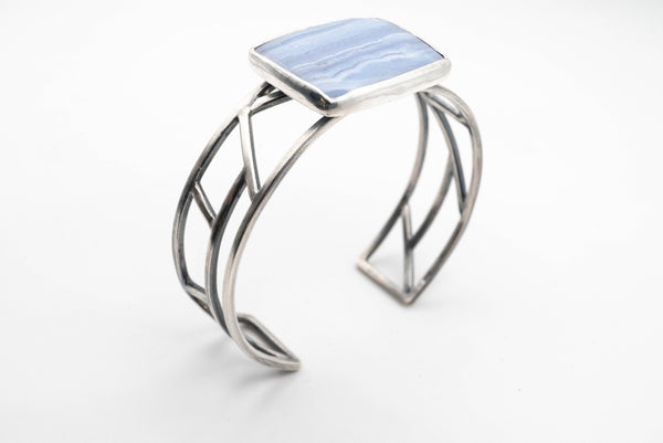 Βραχιόλι cuff από ασήμι με Blue Lace Agate - SILVERstro Κοσμήματα