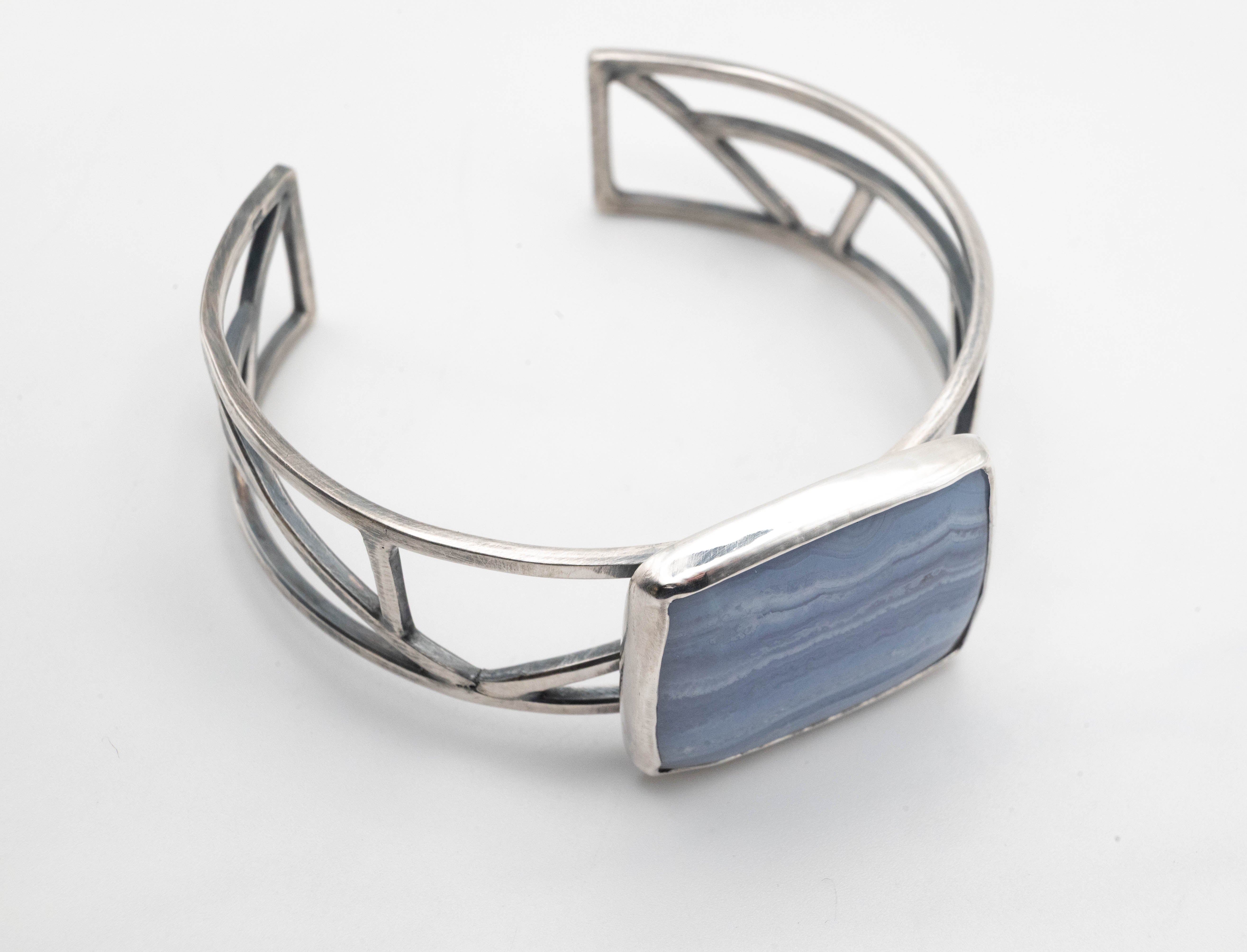Βραχιόλι cuff από ασήμι με Blue Lace Agate - SILVERstro Κοσμήματα