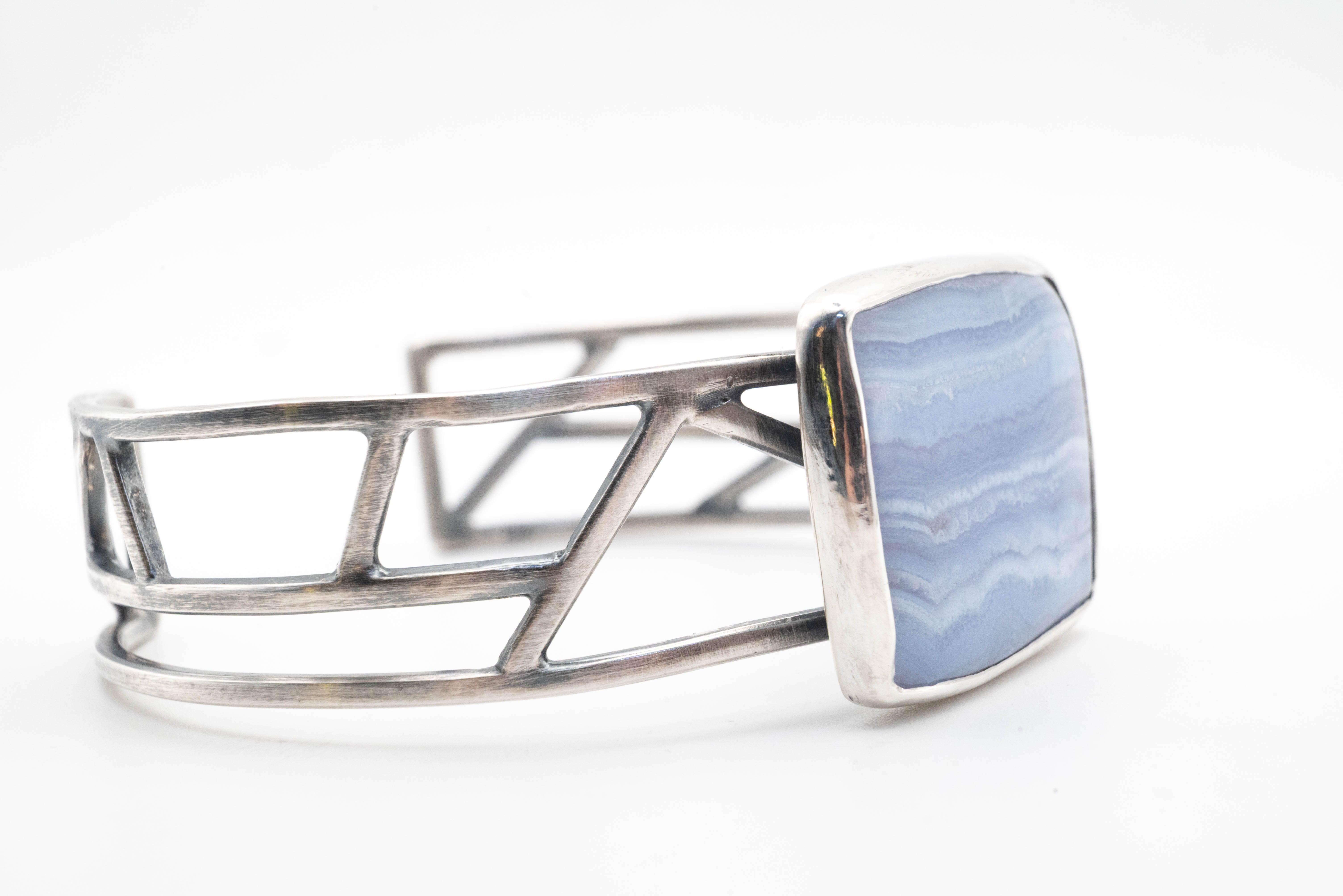 Βραχιόλι cuff από ασήμι με Blue Lace Agate - SILVERstro Κοσμήματα