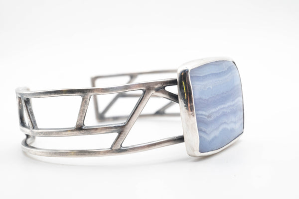 Βραχιόλι cuff από ασήμι με Blue Lace Agate - SILVERstro Κοσμήματα