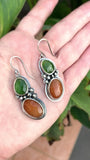 Dangle Earrings with Serpentine and Orange Aventurine