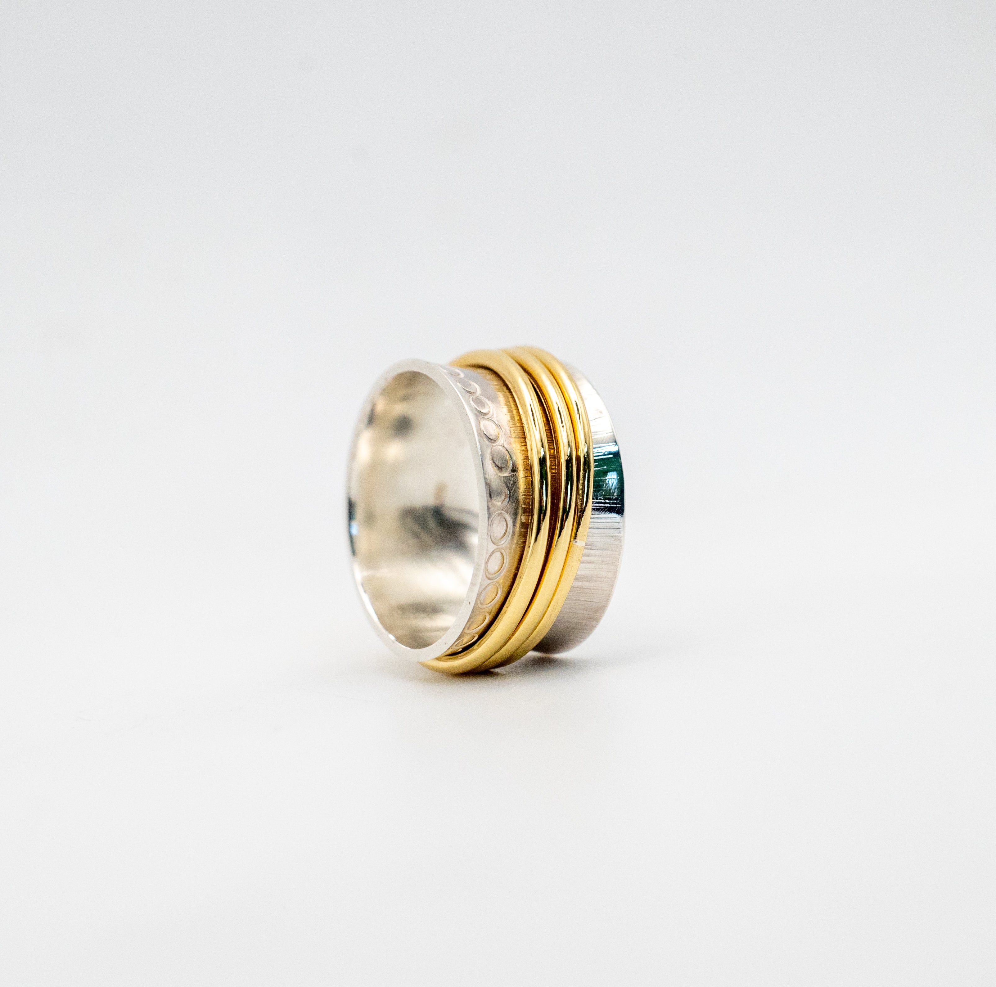 Spinner 12mm ασήμι με 3 χρυσά ορειχάλκινα βεράκια – πλάγια όψη – SILVERstro