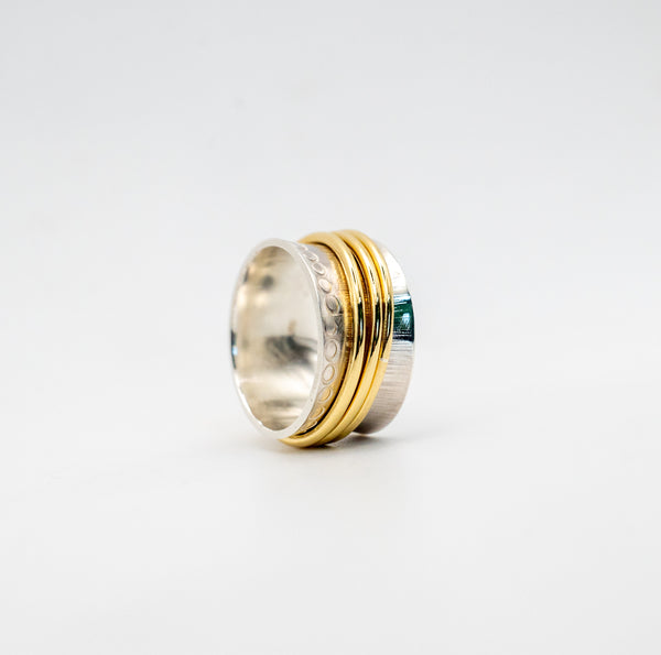 Spinner 12mm ασήμι με 3 χρυσά ορειχάλκινα βεράκια – πλάγια όψη – SILVERstro