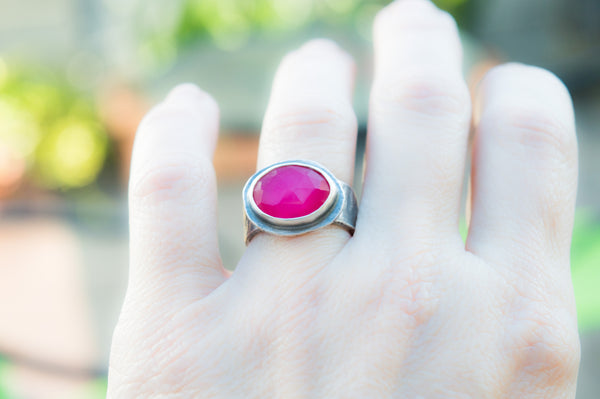 Ασημένιο δαχτυλίδι 925 με Ρόζ Χαλκηδόνιο(Pink chalcedony) - SILVERstro Κοσμήματα