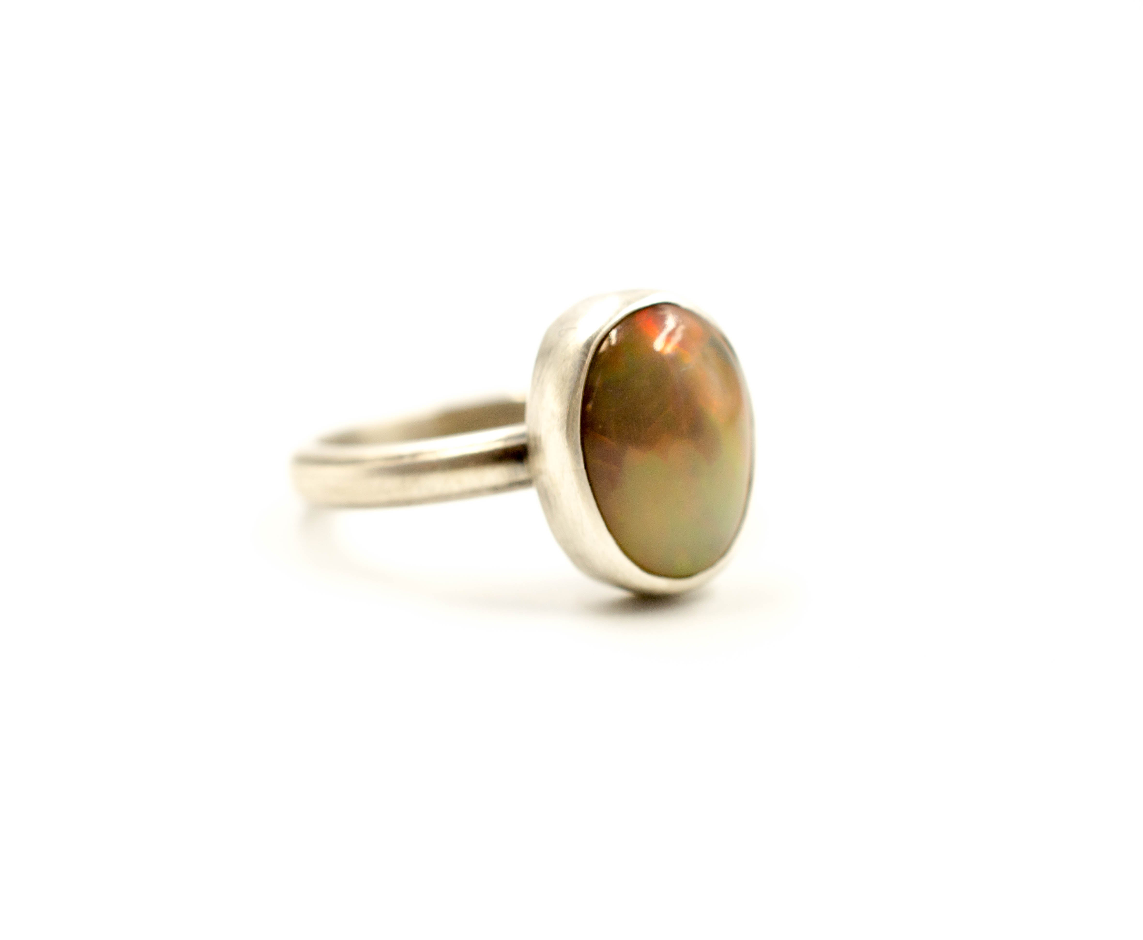 Ασημένιο Οβάλ Οπάλ δαχτυλίδι (Brown Ethiopian Opal) - SILVERstro Κοσμήματα