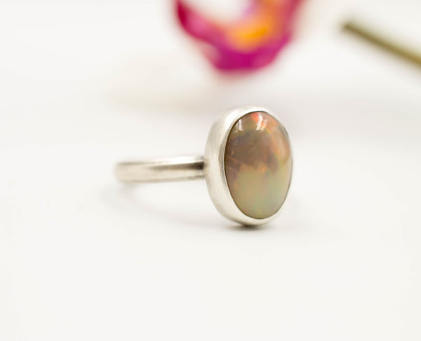 Ασημένιο Οβάλ Οπάλ δαχτυλίδι (Brown Ethiopian Opal) - SILVERstro Κοσμήματα
