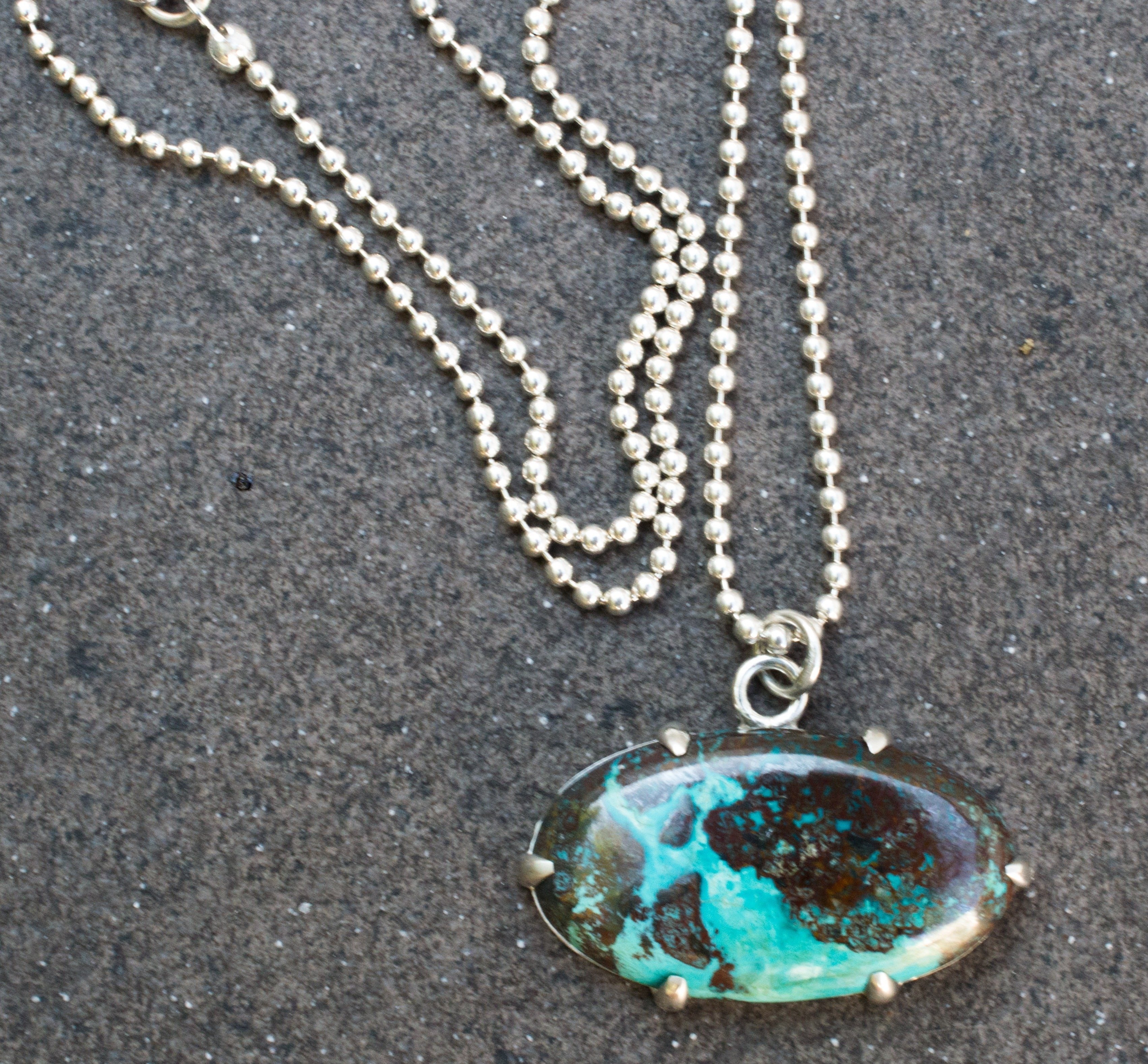 Ασημένιο κολιέ με Χρυσόκολλα(Chrysocolla) - SILVERstro Κοσμήματα