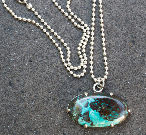 Ασημένιο κολιέ με Χρυσόκολλα(Chrysocolla) - SILVERstro Κοσμήματα