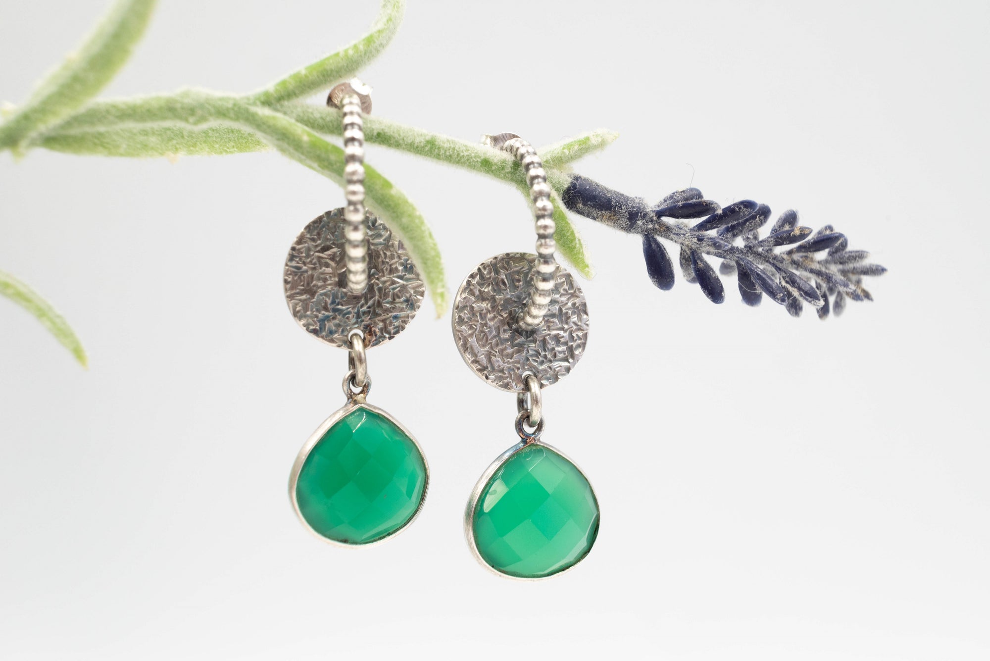 Κρεμαστά σκουλαρίκια με Πράσινο Όνυχα