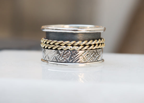 ασημένιο φαρδύ χειροποίητο ανδρικό δαχτυλίδι spinner