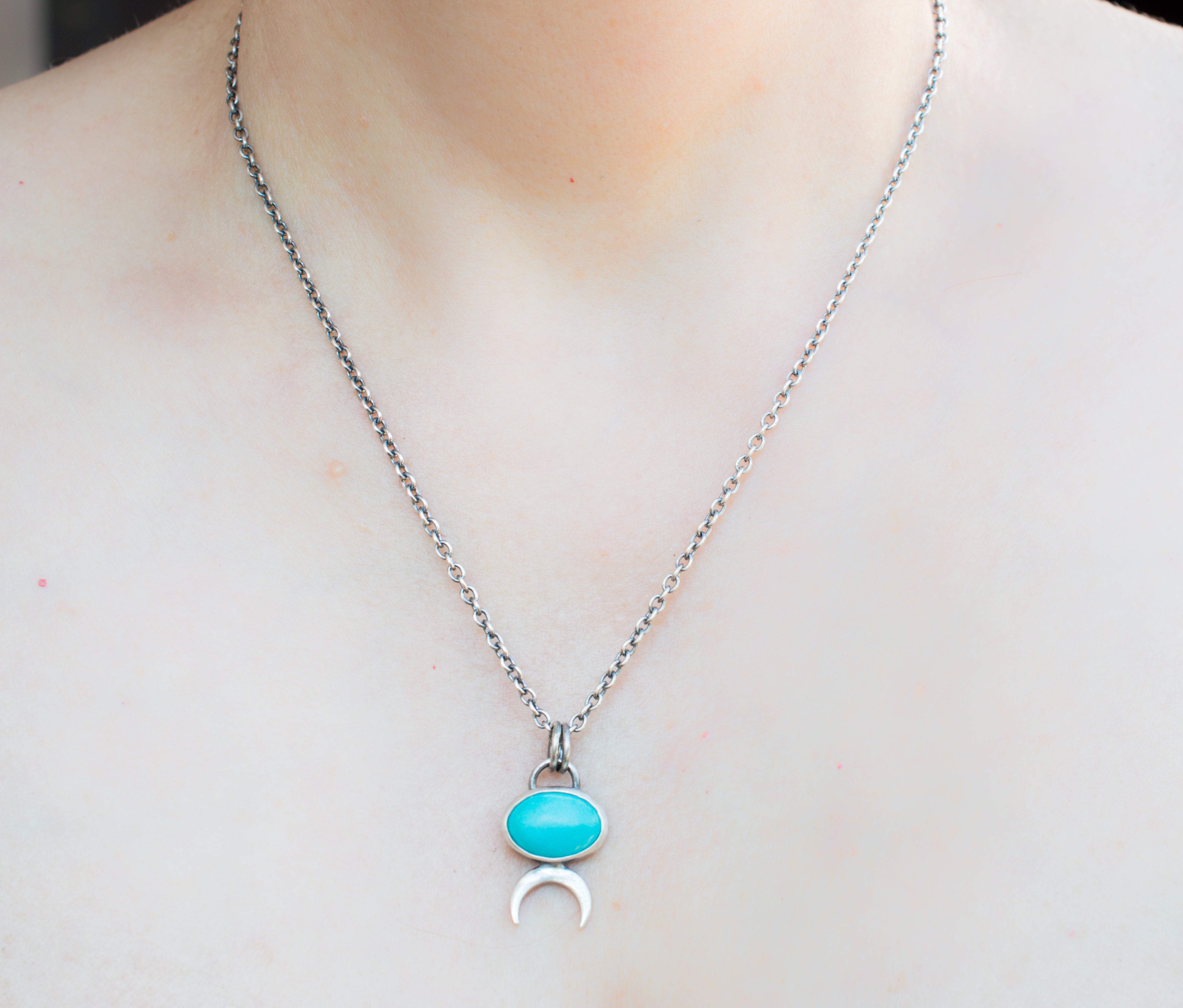 Silver Moon Necklace with Turquoise