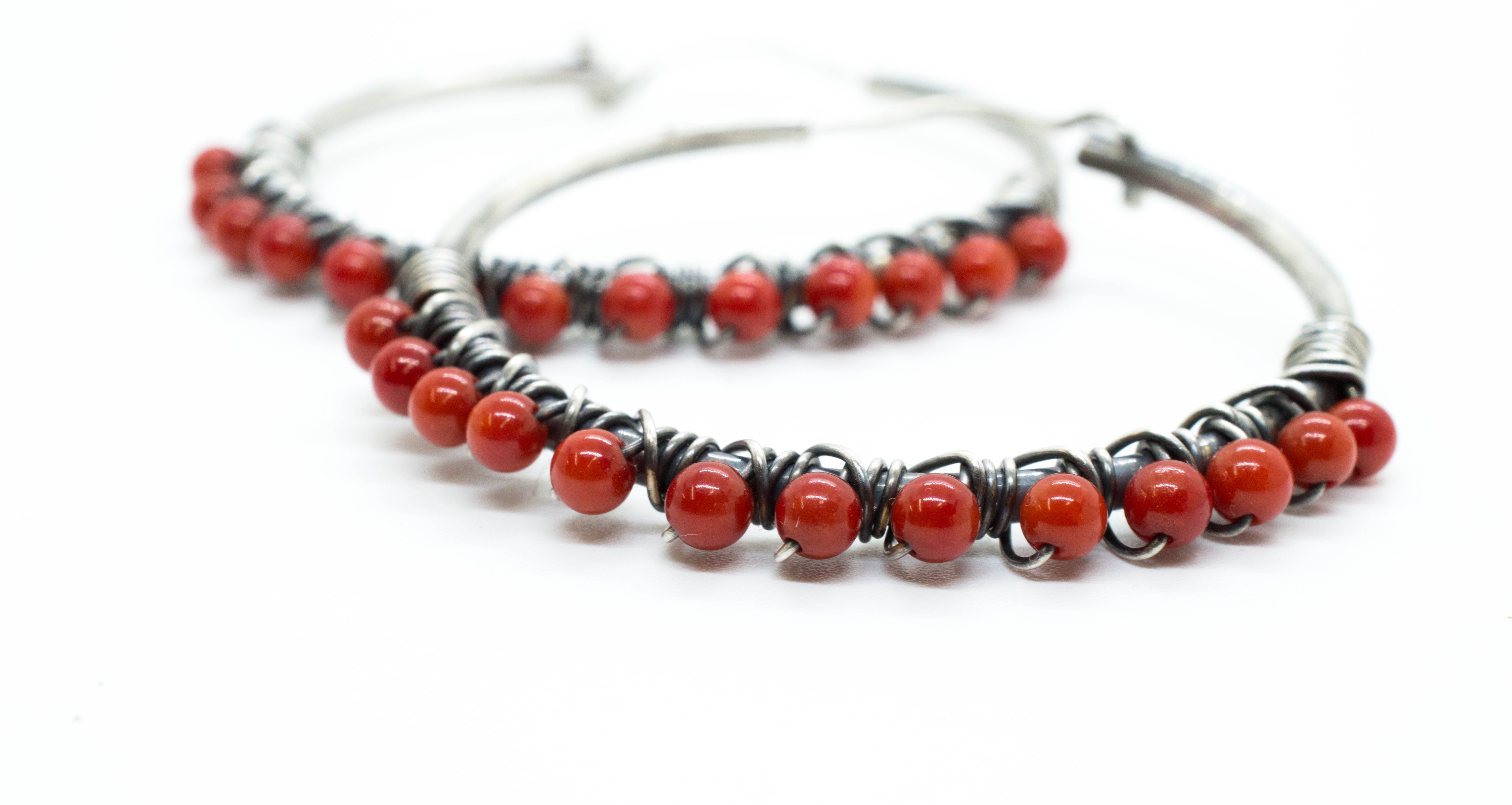 Ασημένια σκουλαρίκια με Κοράλλι - SILVERstro Κοσμήματα