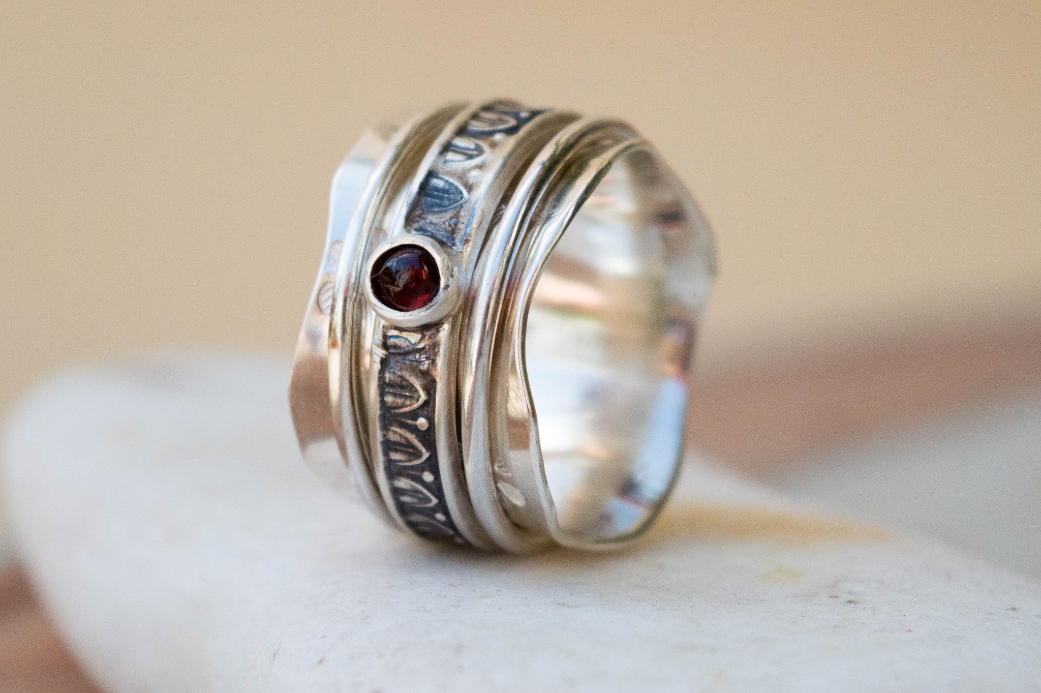 Spinner Δαχτυλίδι Ασήμι 925 με Red Garnet - SILVERstro Κοσμήματα