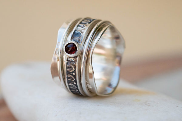 Spinner Δαχτυλίδι Ασήμι 925 με Red Garnet - SILVERstro Κοσμήματα