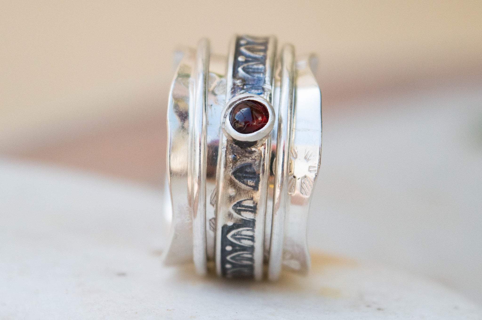 Spinner Δαχτυλίδι Ασήμι 925 με Red Garnet - SILVERstro Κοσμήματα