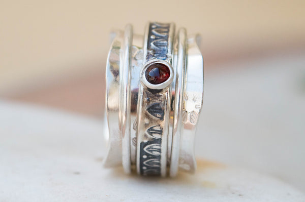 Spinner Δαχτυλίδι Ασήμι 925 με Red Garnet - SILVERstro Κοσμήματα