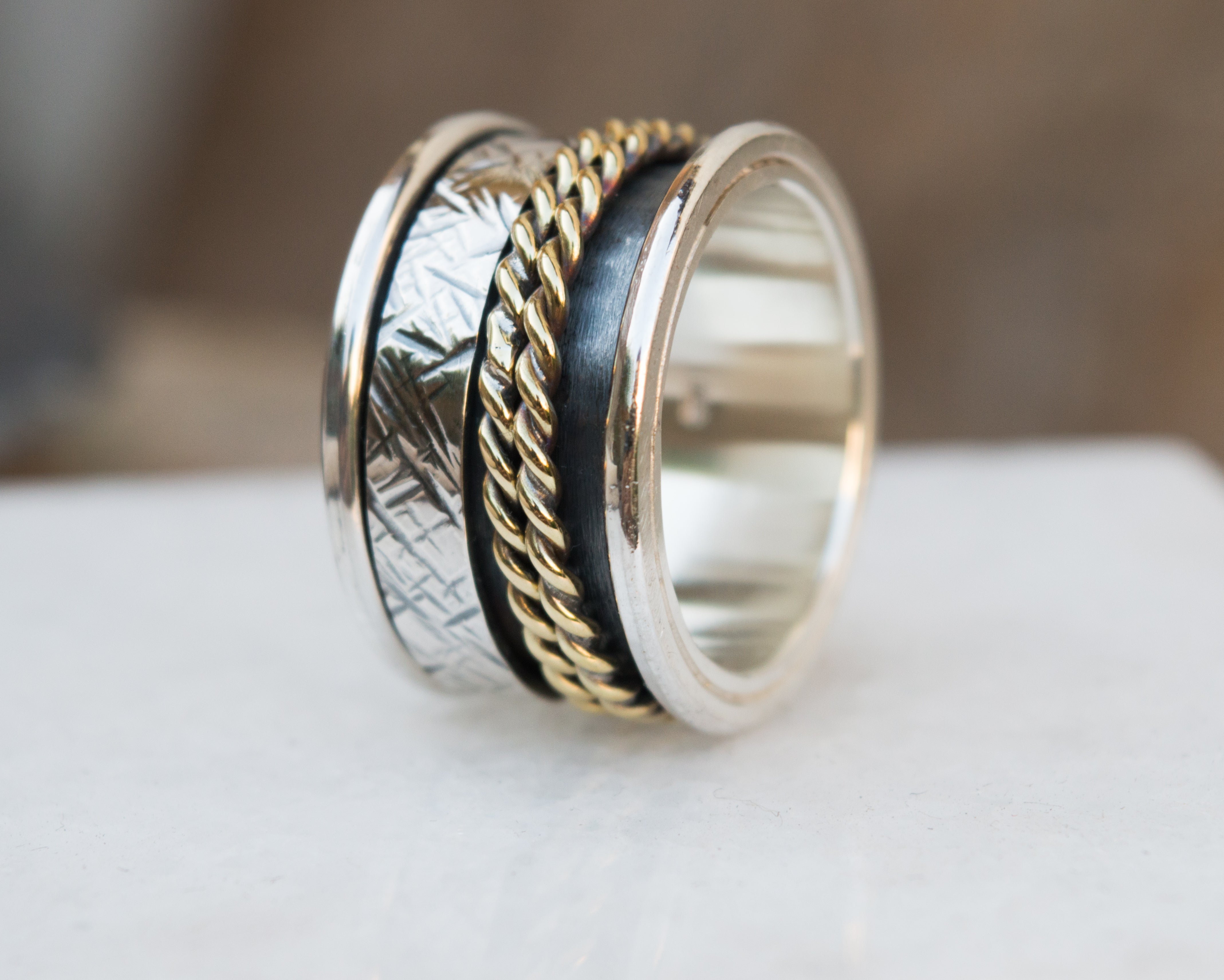 Χειροποίητο spinner δαχτυλίδι ασήμι 925 ορείχαλκος 3 βεράκια 15mm – frontal view – SILVERstro
