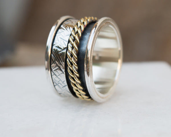 Χειροποίητο spinner δαχτυλίδι ασήμι 925 ορείχαλκος 3 βεράκια 15mm – frontal view – SILVERstro