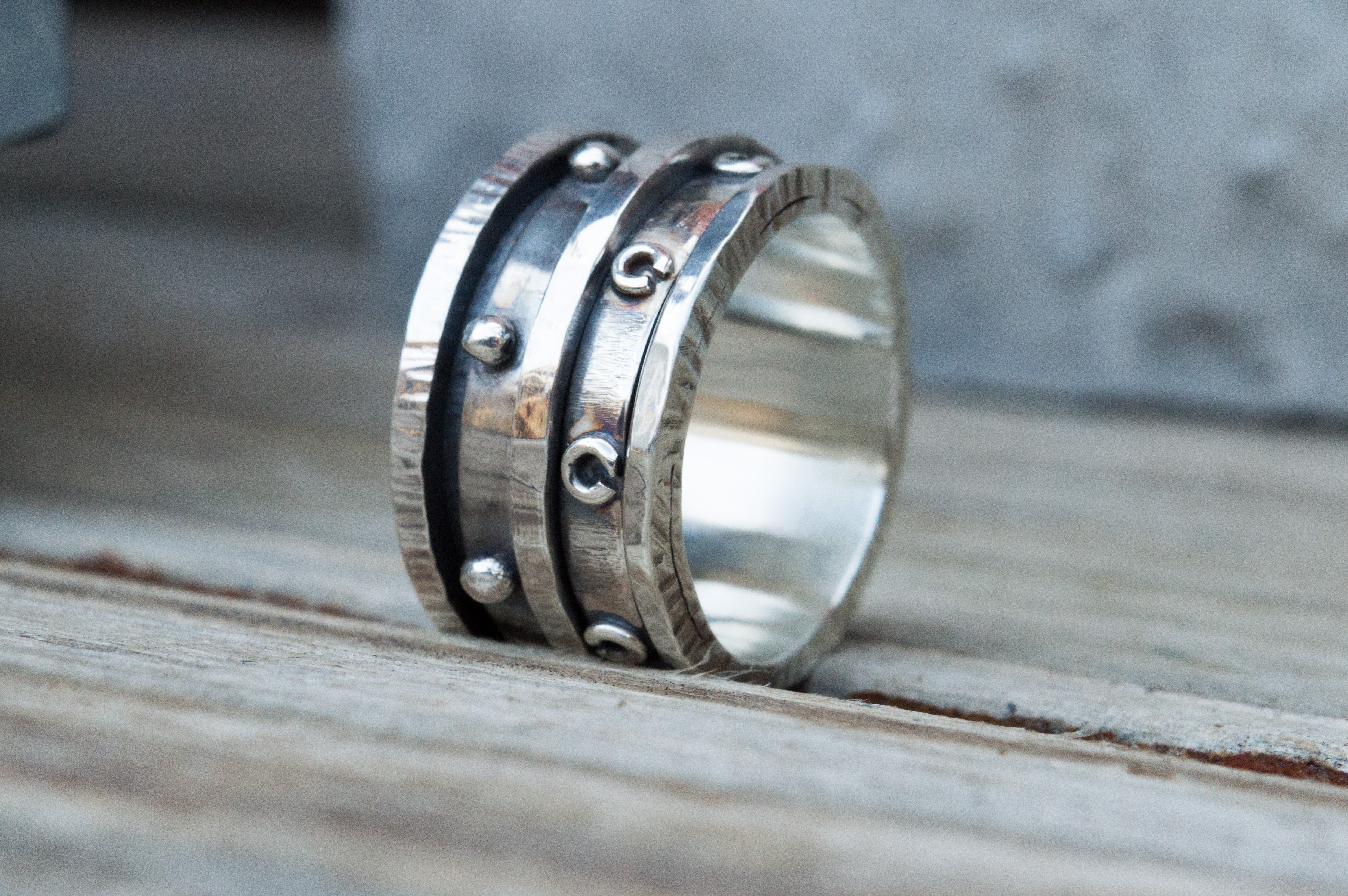 Spinner 15mm ασήμι με 3 κρίκους industrial style – πλάγια όψη – SILVERstro