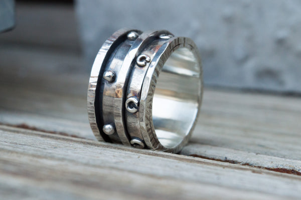 Spinner 15mm ασήμι με 3 κρίκους industrial style – πλάγια όψη – SILVERstro